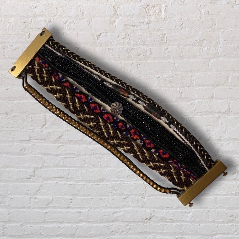 Eclectic Rope Bracelet Black Red Gold with Brass Clasp